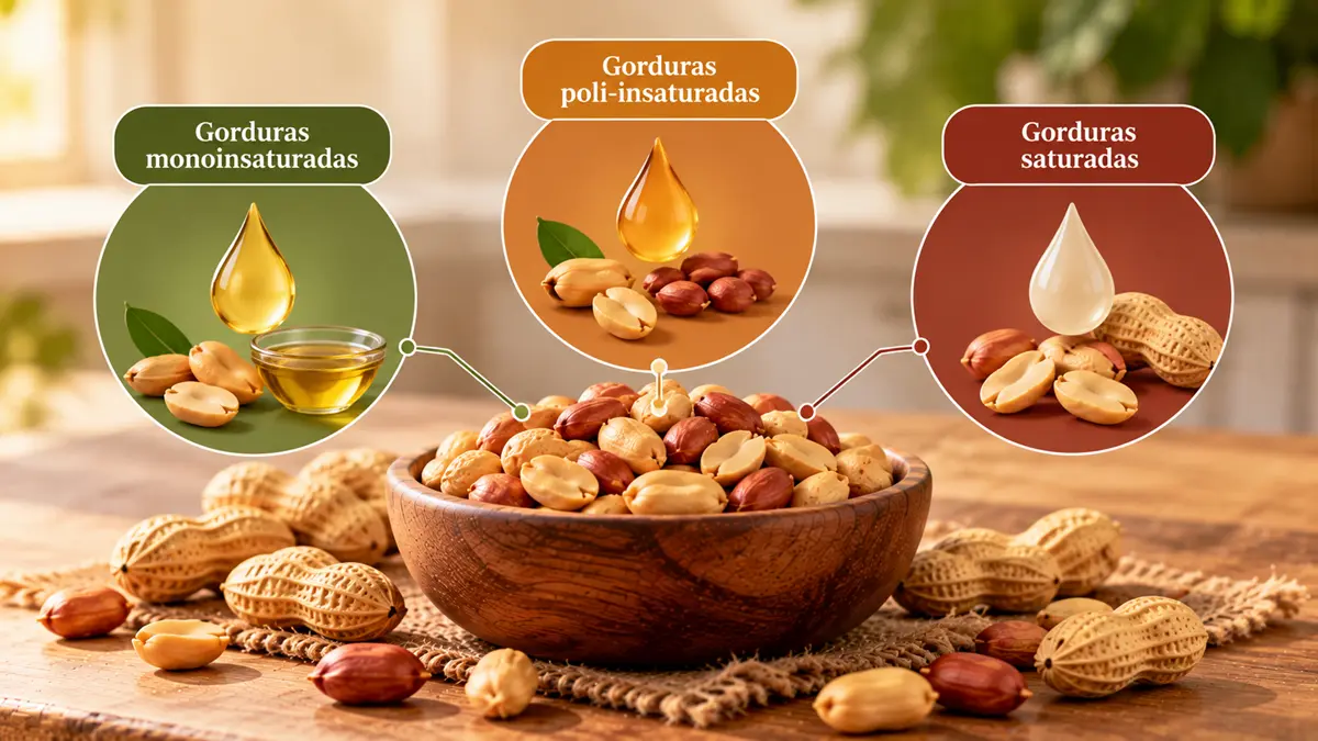 Ilustração dos tipos de gordura do amendoim, sem representar proporções.